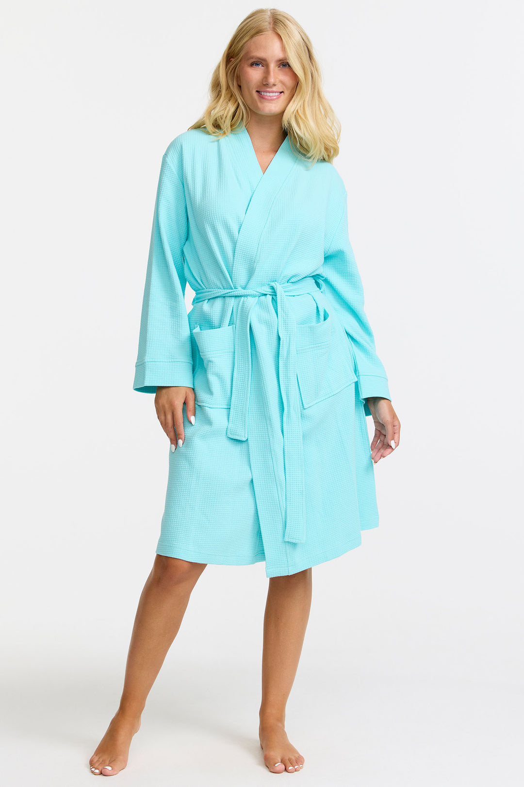 Damella 99206 159 Aqua Blue Waffle Knit Robe Dressing Gown - Shirley Allum Boutique