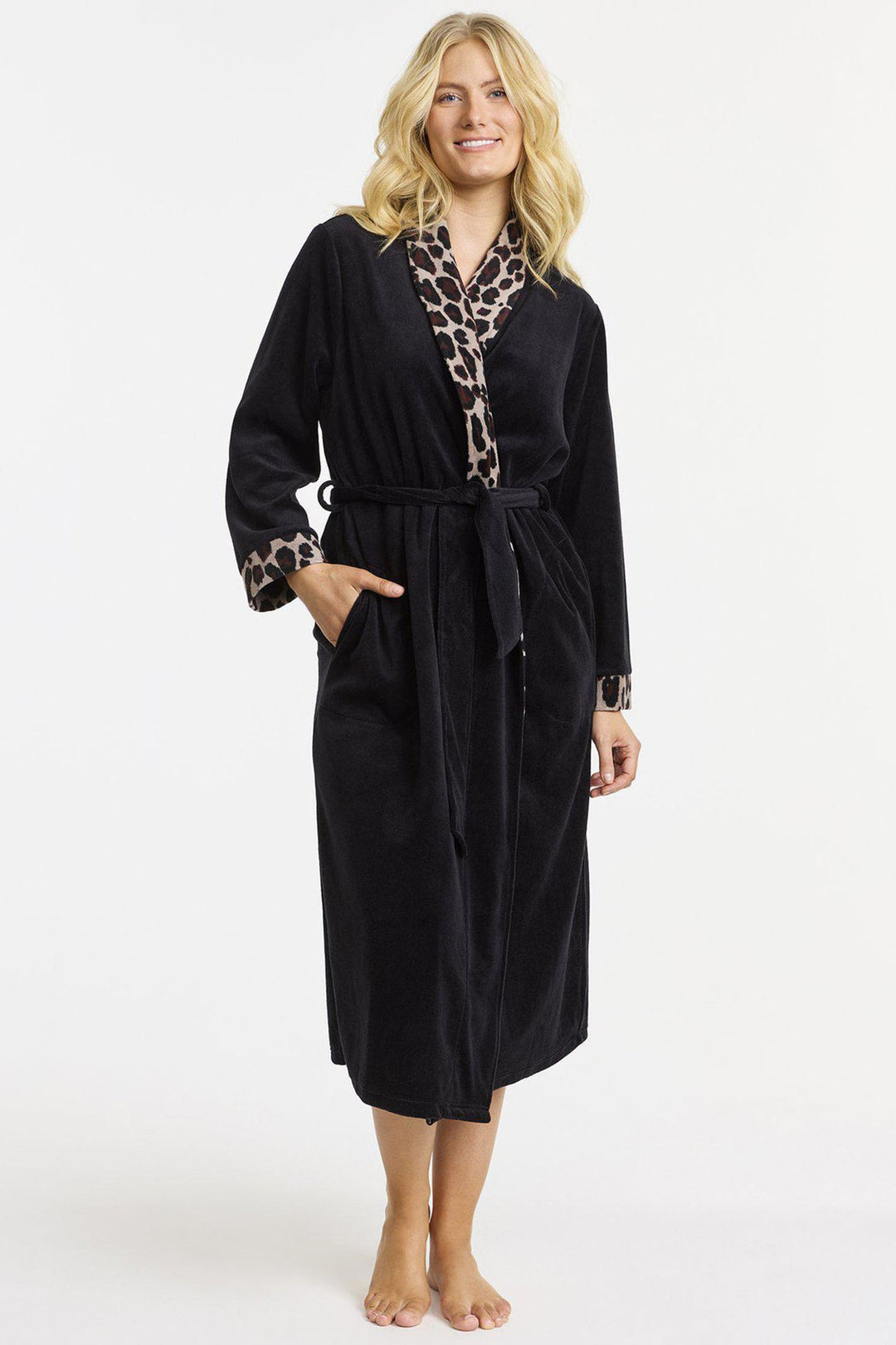 Damella Dressing Gown Black Animal Print Wrap 99192 000  - Shirley Allum Boutique