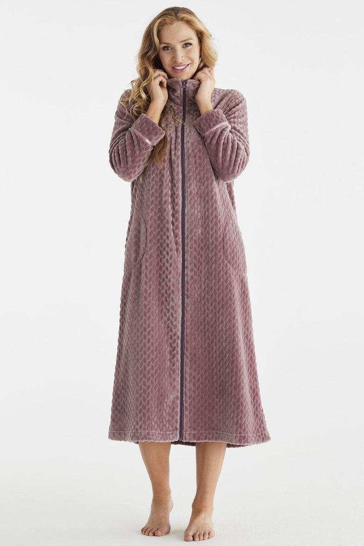 Damella Dressing Gown Mauve Zip Front 99774 617 - Shirley Allum Boutique