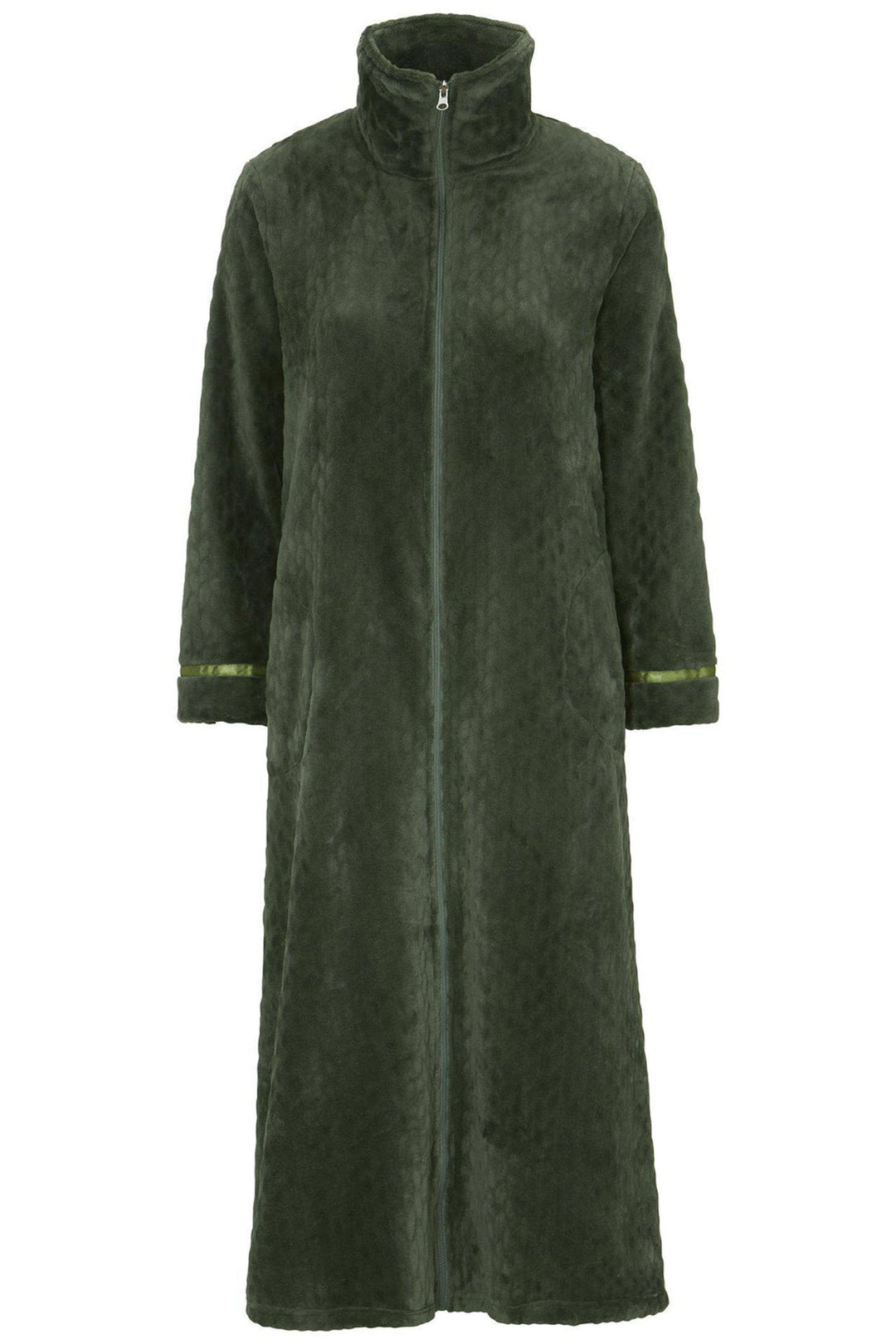 Damella Dressing Gown Olive Green Zip Front 99774 057 - Shirley Allum Boutique