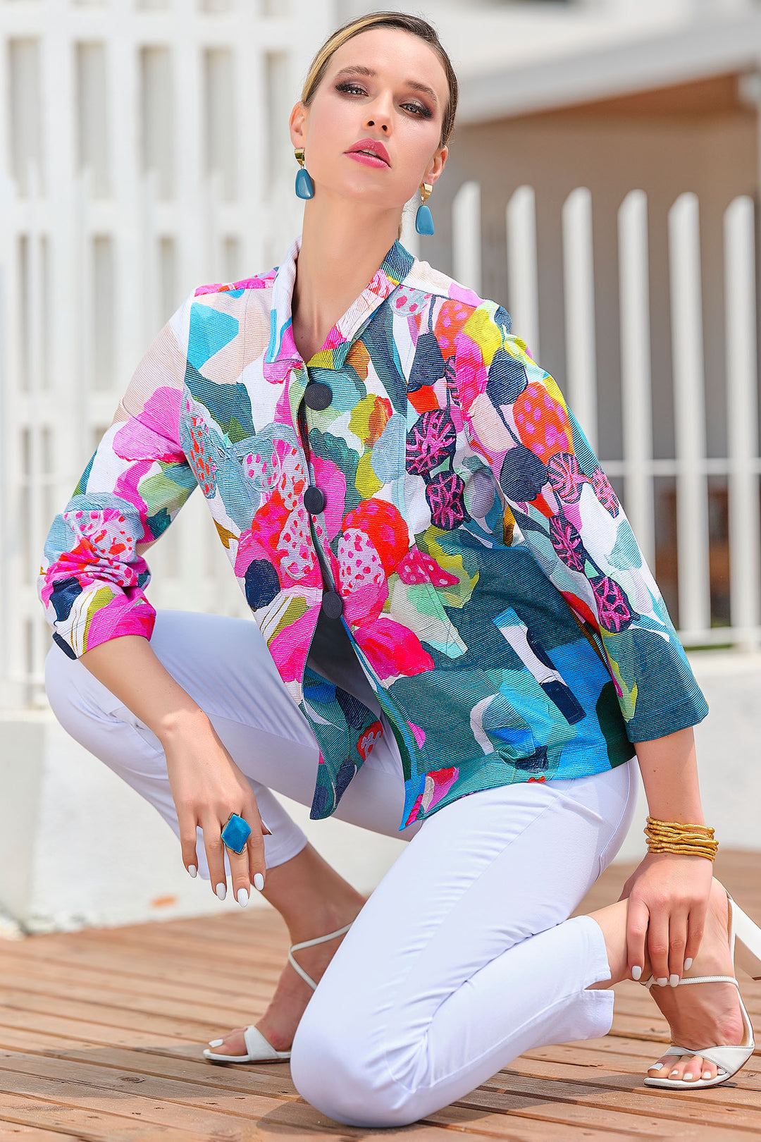 Dolcezza 24678 Pink Simply Art Irene Guerriero Rumba Print Jacket - Shirley Allum Boutique
