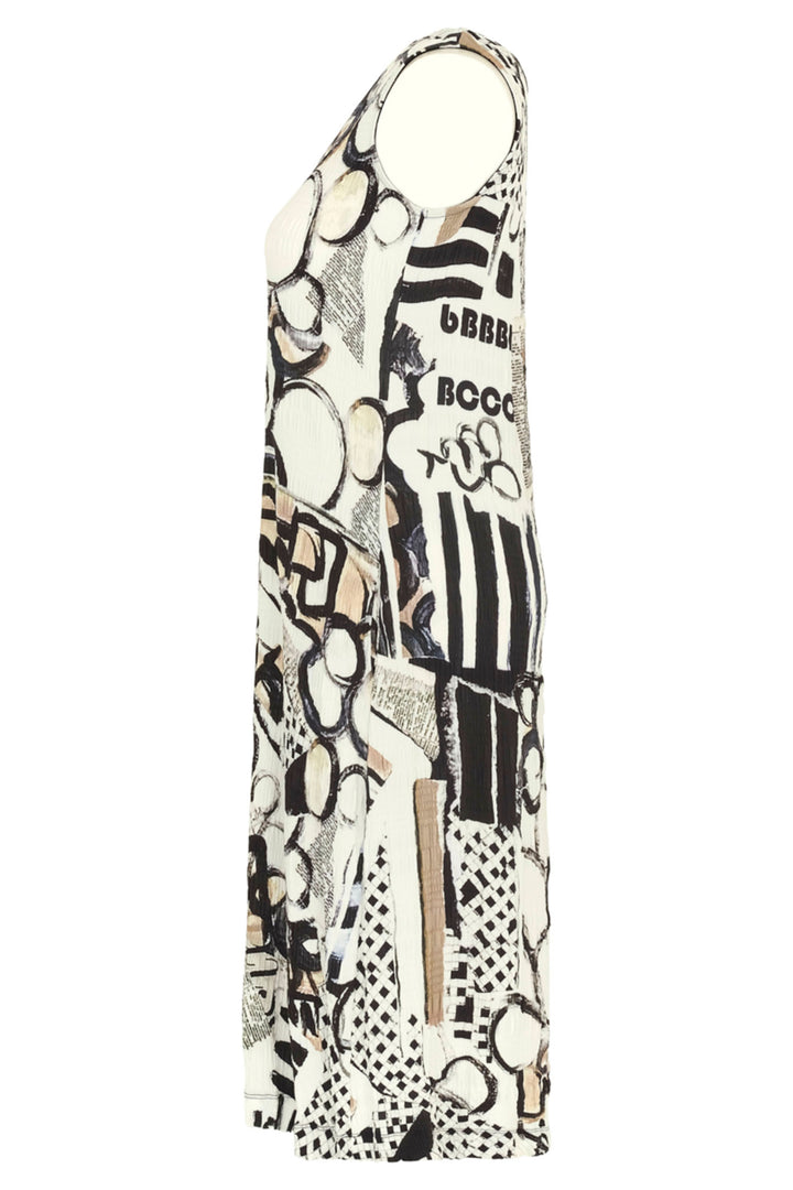 Dolcezza 24732 Cream Natalie Green Decoding Print Sleeveless Dress - Shirley Allum Boutique