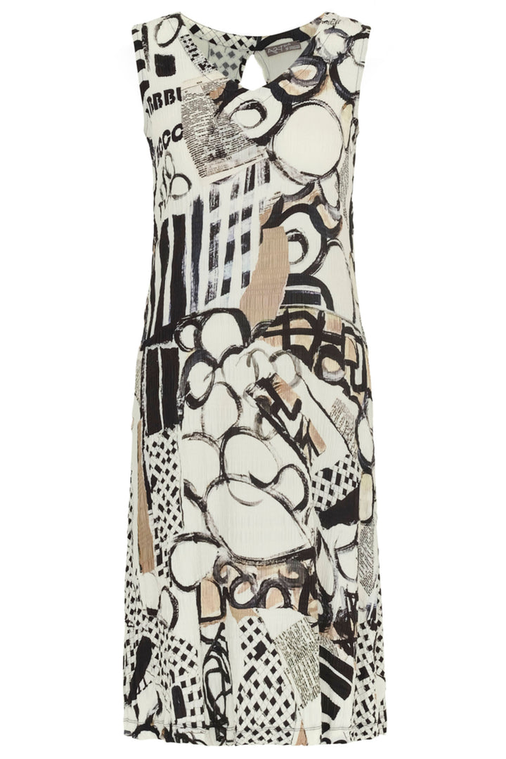Dolcezza 24732 Cream Natalie Green Decoding Print Sleeveless Dress - Shirley Allum Boutique