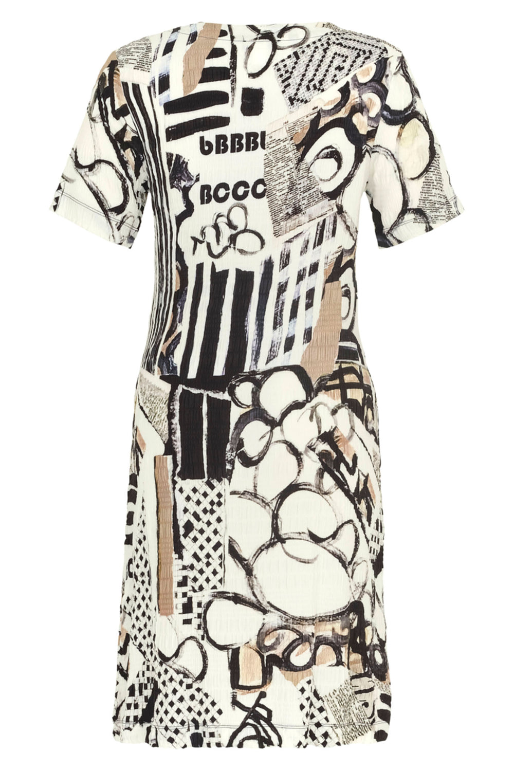 Dolcezza 24734 Cream Natalie Green Decoding Print Short Sleeve Dress - Shirley Allum Boutique