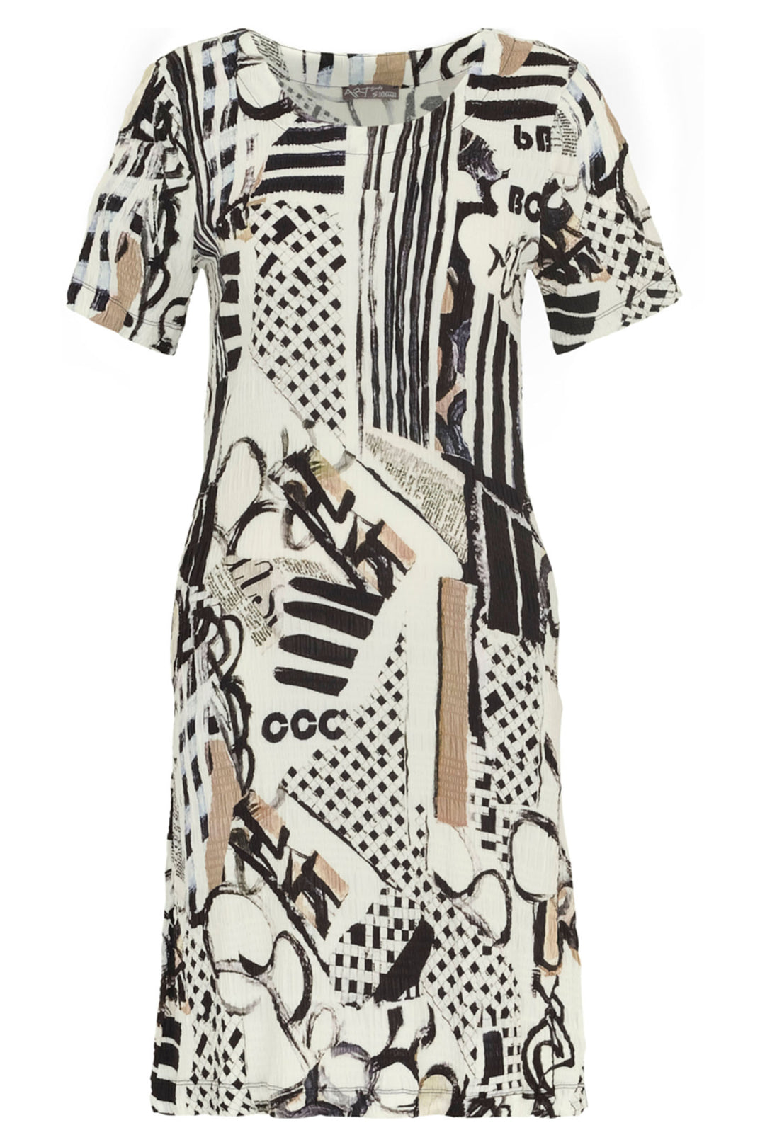 Dolcezza 24734 Cream Natalie Green Decoding Print Short Sleeve Dress - Shirley Allum Boutique