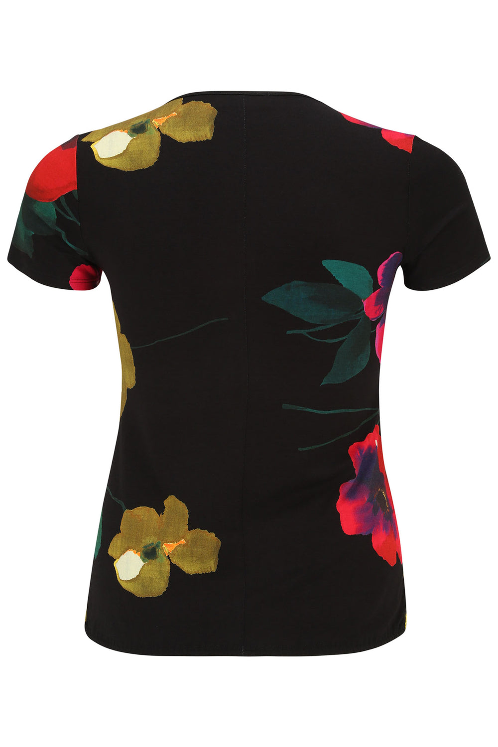 Doris Streich 250344 98 Black Multicolour Flower Print Short Sleeve Top - Shirley Allum Boutique