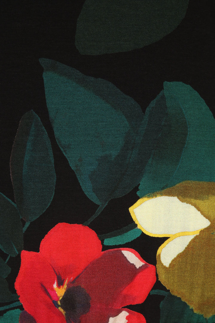 Doris Streich 250344 98 Black Multicolour Flower Print Short Sleeve Top - Shirley Allum Boutique