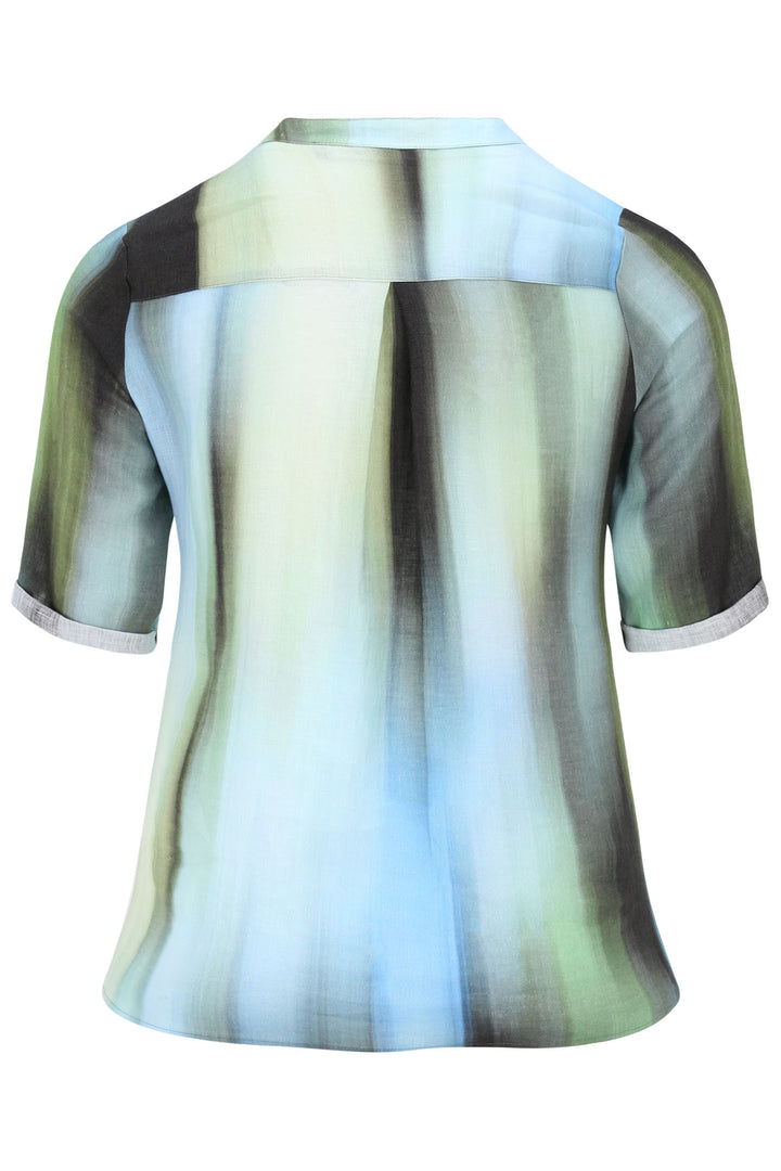 Doris Streich 257732 59 Blue Green Print Split Neck Short Sleeve Top - Shirley Allum Boutique