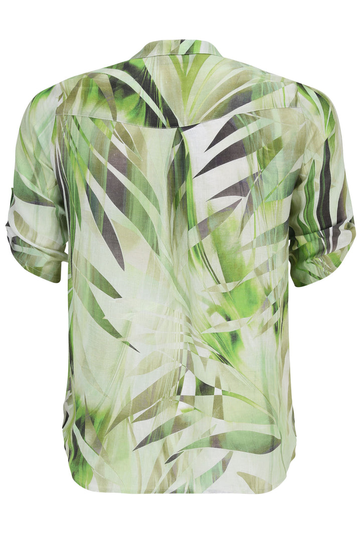 Doris Streich 294450 74 Green Palm Print Split Neck Top - Shirley Allum Boutique