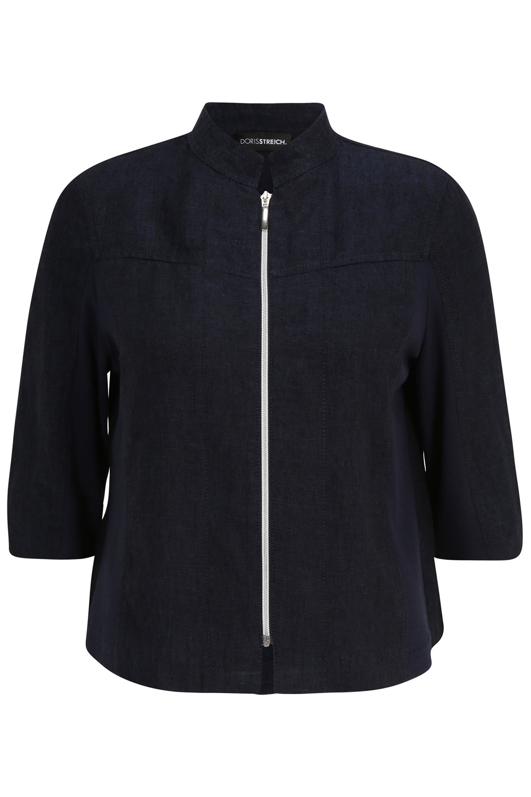 Doris Streich 319135 50 Navy Linen Zip Front Jacket - Shirley Allum Boutique