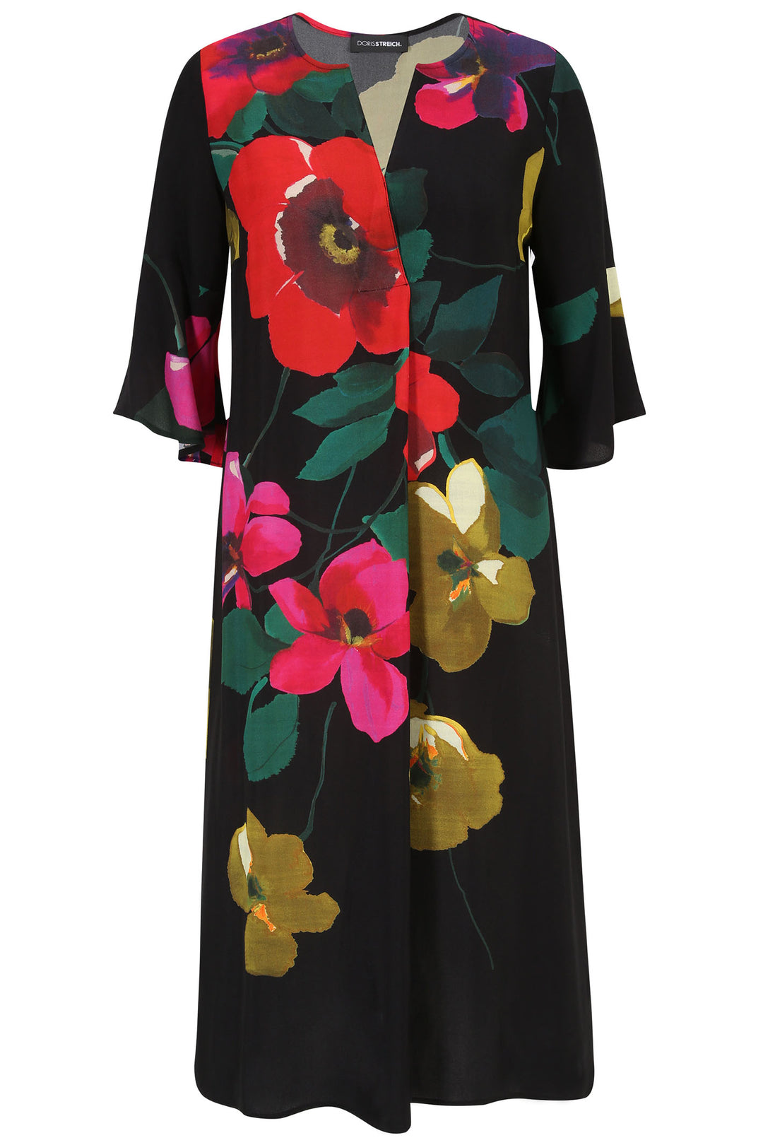 Doris Streich 674346 98 Black Floral Print Dress With Sleeves - Shirley Allum Boutique