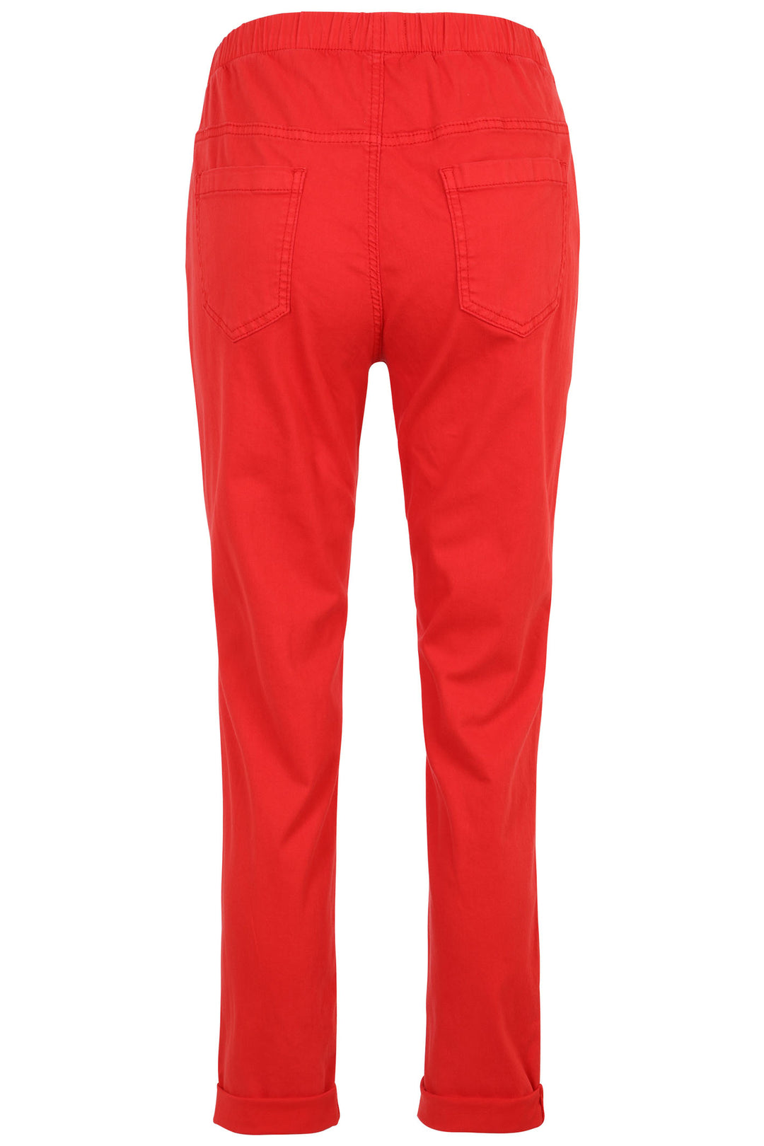 Doris Streich 807196 32 Red Stretch Cotton Pull-On Turn Up Trousers - Shirley Allum Boutique