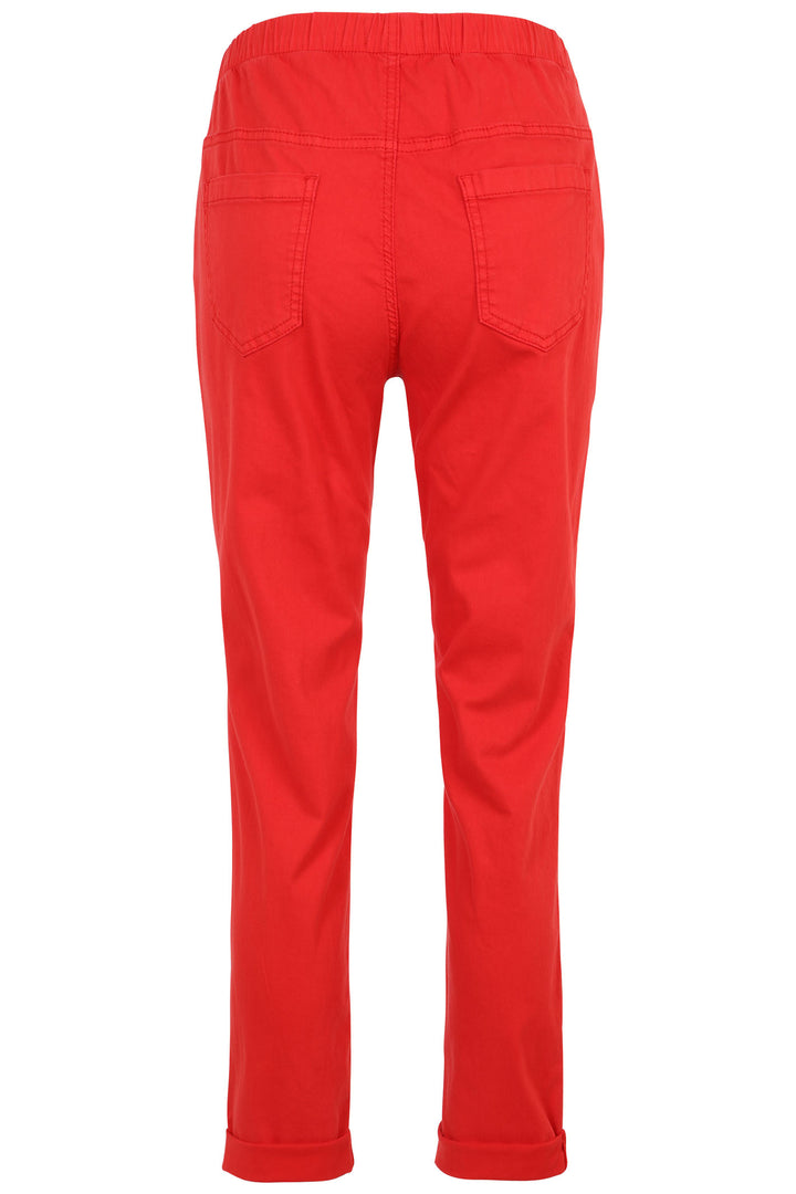 Doris Streich 807196 32 Red Stretch Cotton Pull-On Turn Up Trousers - Shirley Allum Boutique