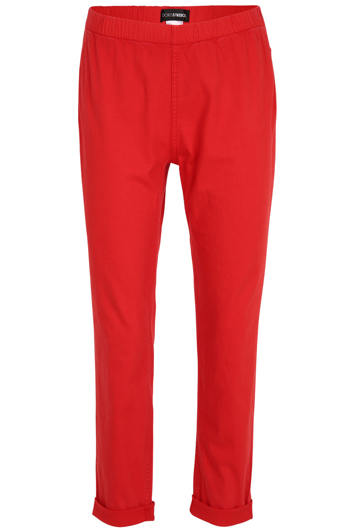 Doris Streich 807196 32 Red Stretch Cotton Pull-On Turn Up Trousers - Shirley Allum Boutique