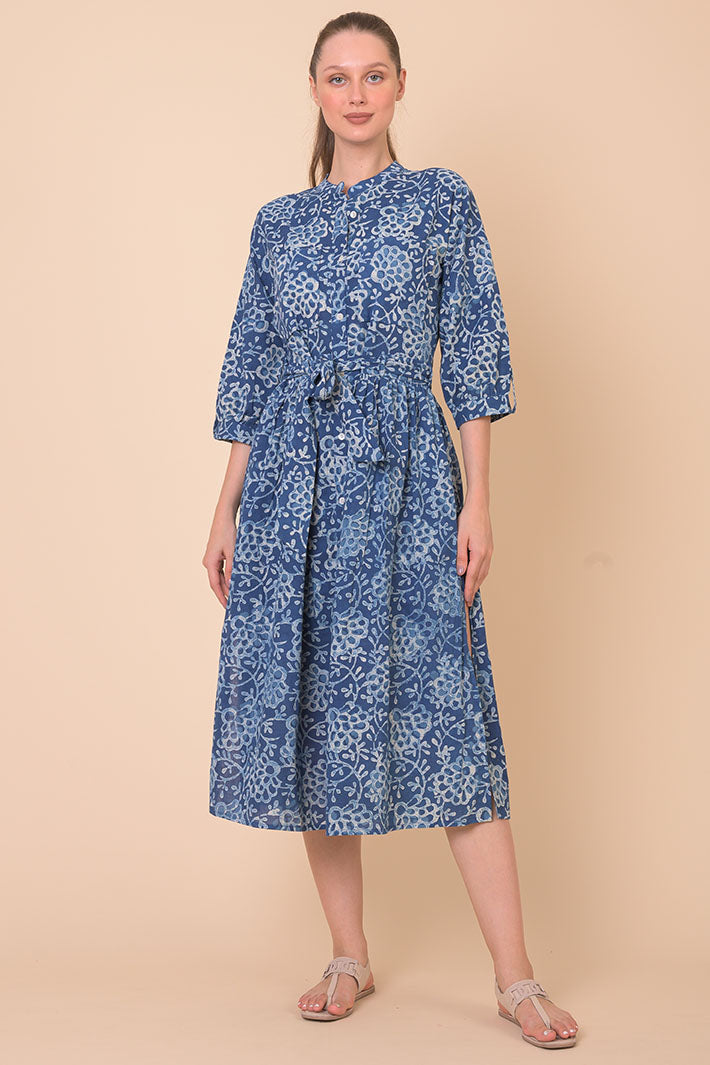 Dream AN828C Lawson Bagru Sequance Blue Print Dress - Shirley Allum Boutique