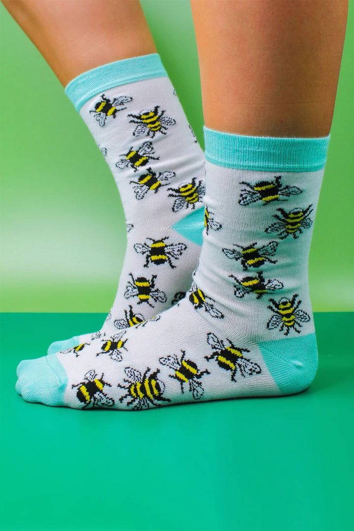 Eco Chic SK01WT White Bumble Bee Bamboo Socks
