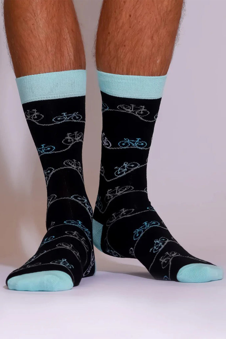 Eco Chic SKL11BK Black Bikes Mens Bamboo Socks