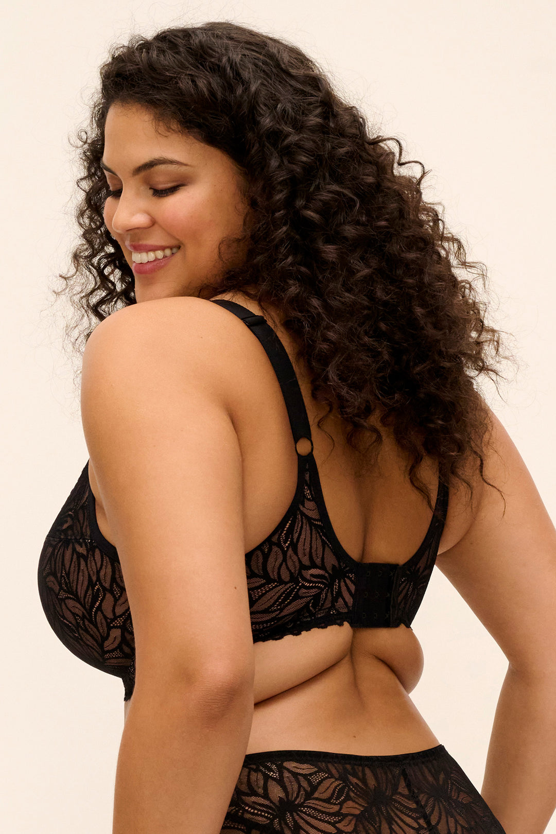 Elomi Carena Black Underwired Balconette Bra EL303507BLK, back view showing hook and eye closure