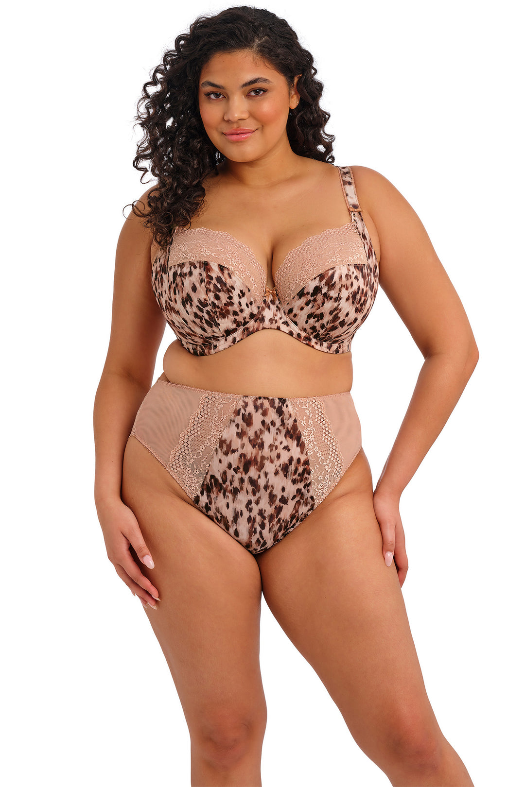 Elomi Lucie EL4490WIT Brown Wildcat Print Underwired Plunge Bra