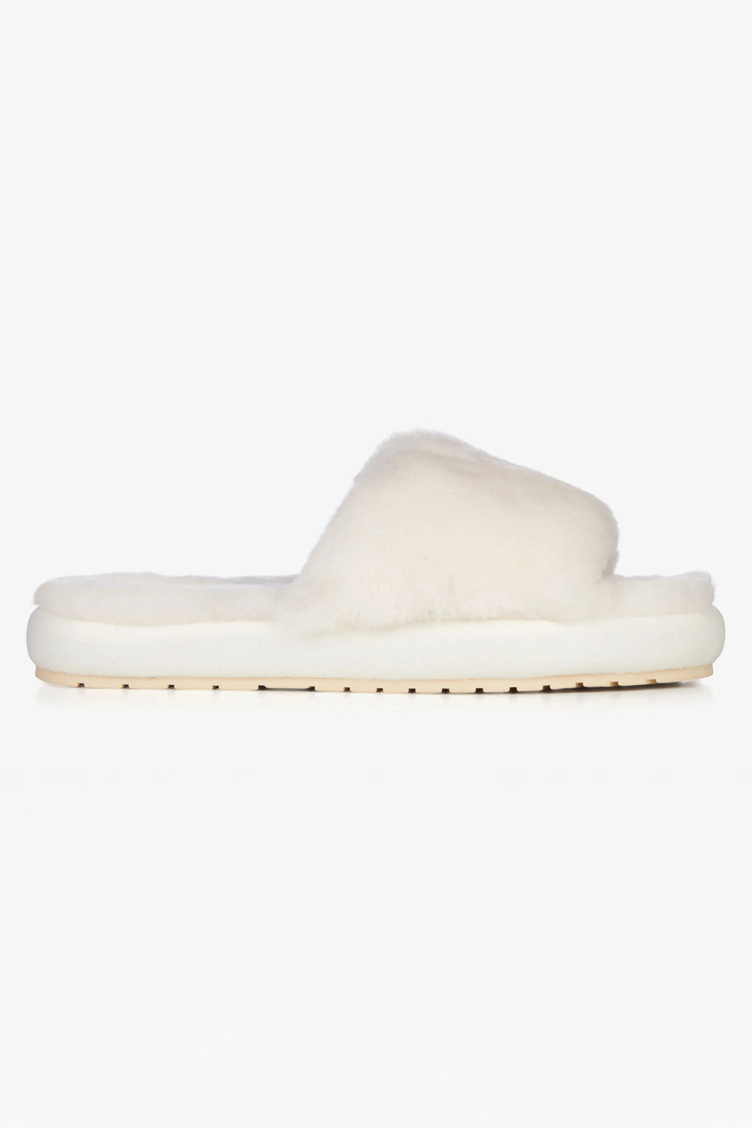 White fluffy slipper on a white background