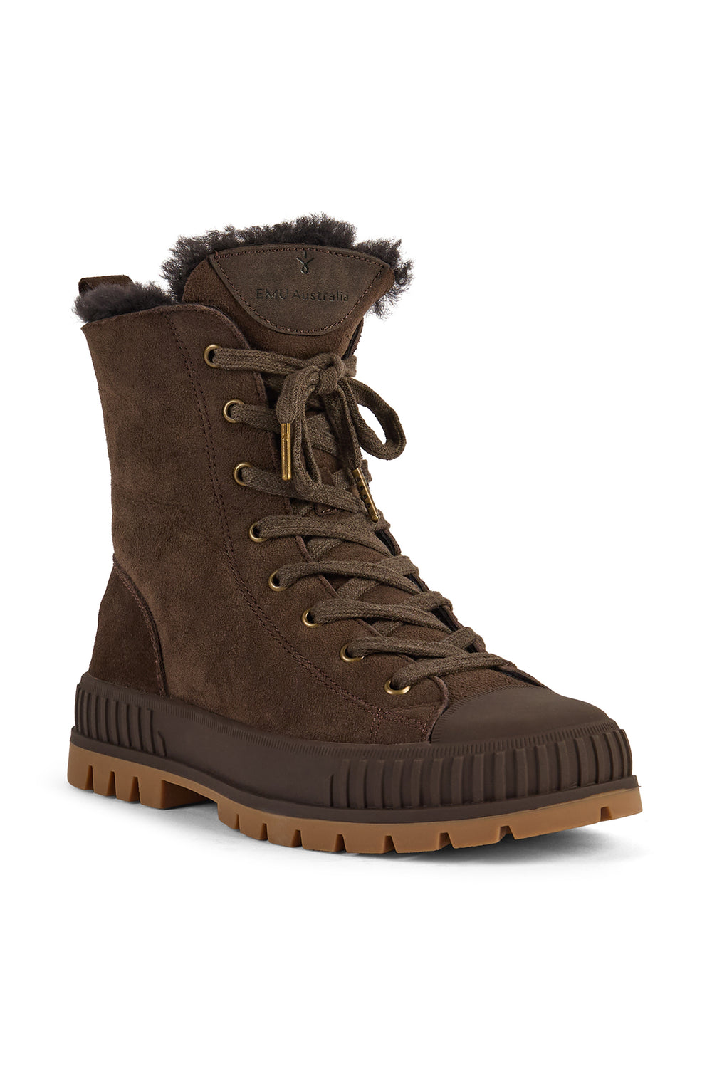 Emu Australia Nomad Wanderer Chocolate Brown Sheepskin Boots W13388, three-quarter view