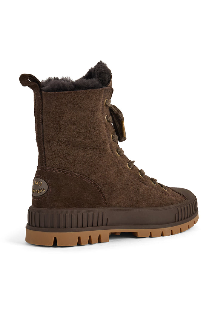 Emu Australia Nomad Wanderer Chocolate Brown Sheepskin Boots W13388, back view