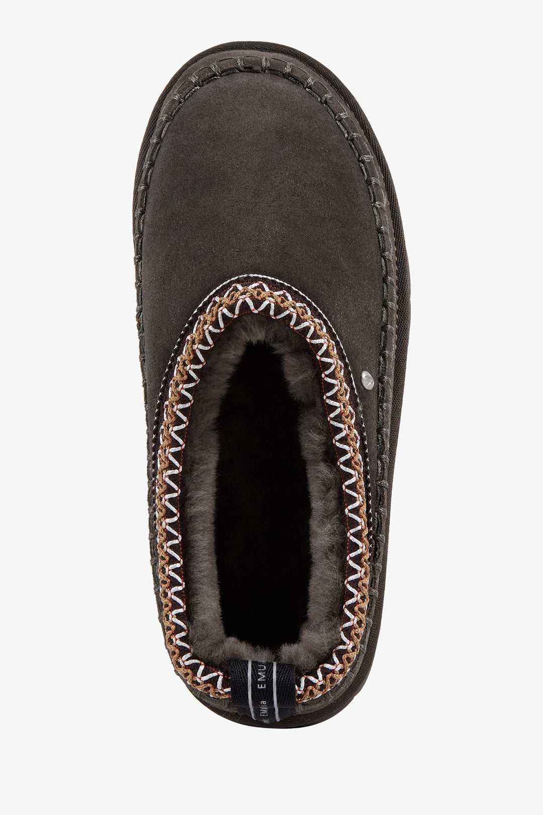 Brown slipper with black interior on a white background