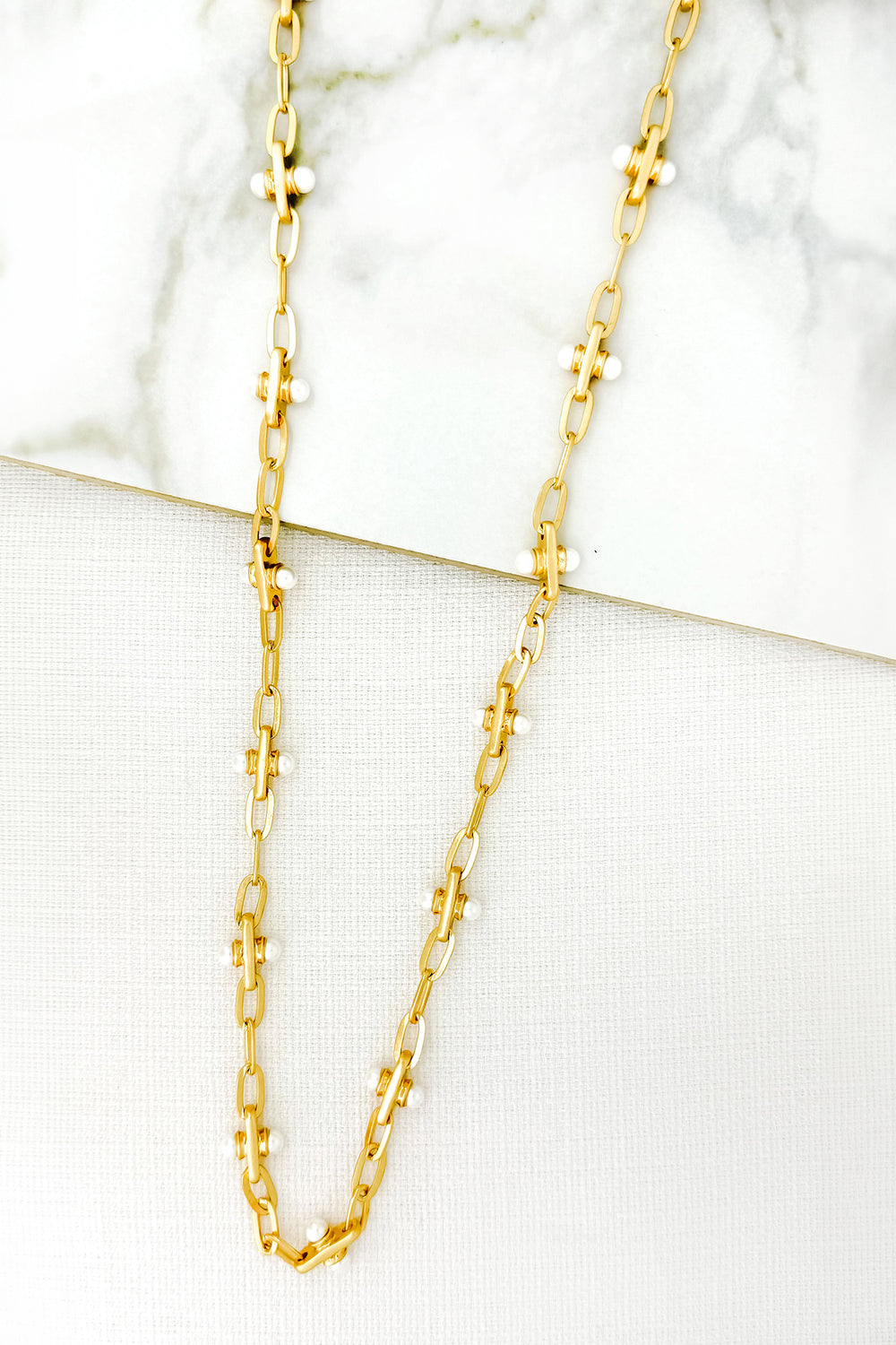 Envy Long Gold Chain Necklace With Silver Ball Detail 4303, detail view