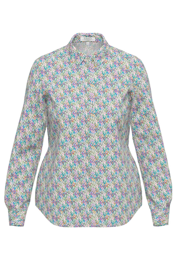 Erfo 101101600 7550 Green Multicolour Abstract Diamond Print Shirt - Shirley Allum Boutique