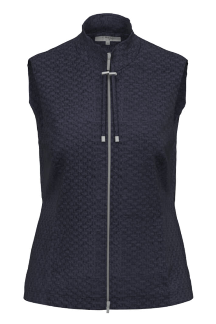 Erfo 111400200 Marine Navy Textured Drawstring Neck Gilet - Shirley Allum Boutique