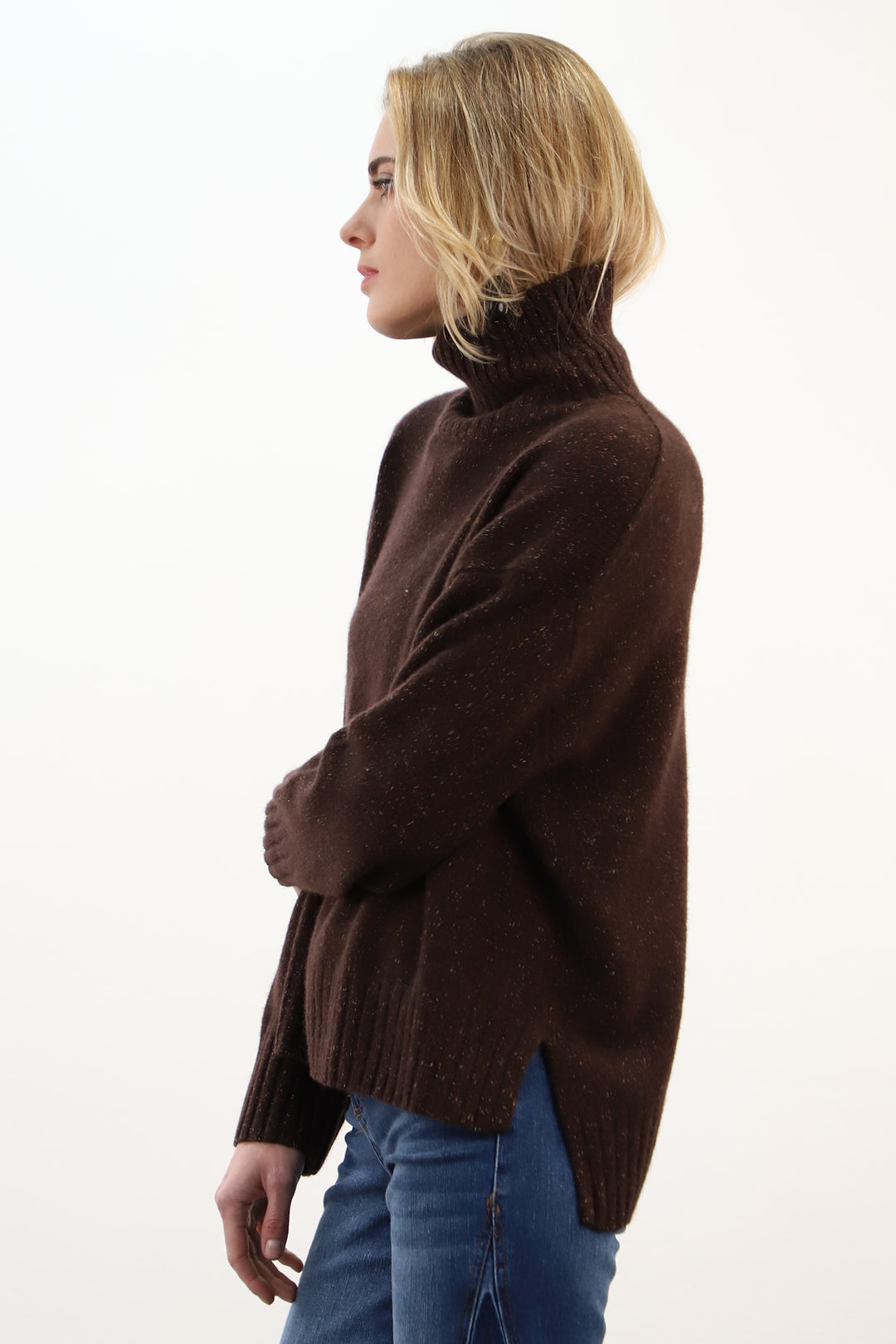 Estheme Americano Brown Chiné High Neck Thick Stitch Jumper XWES25A08