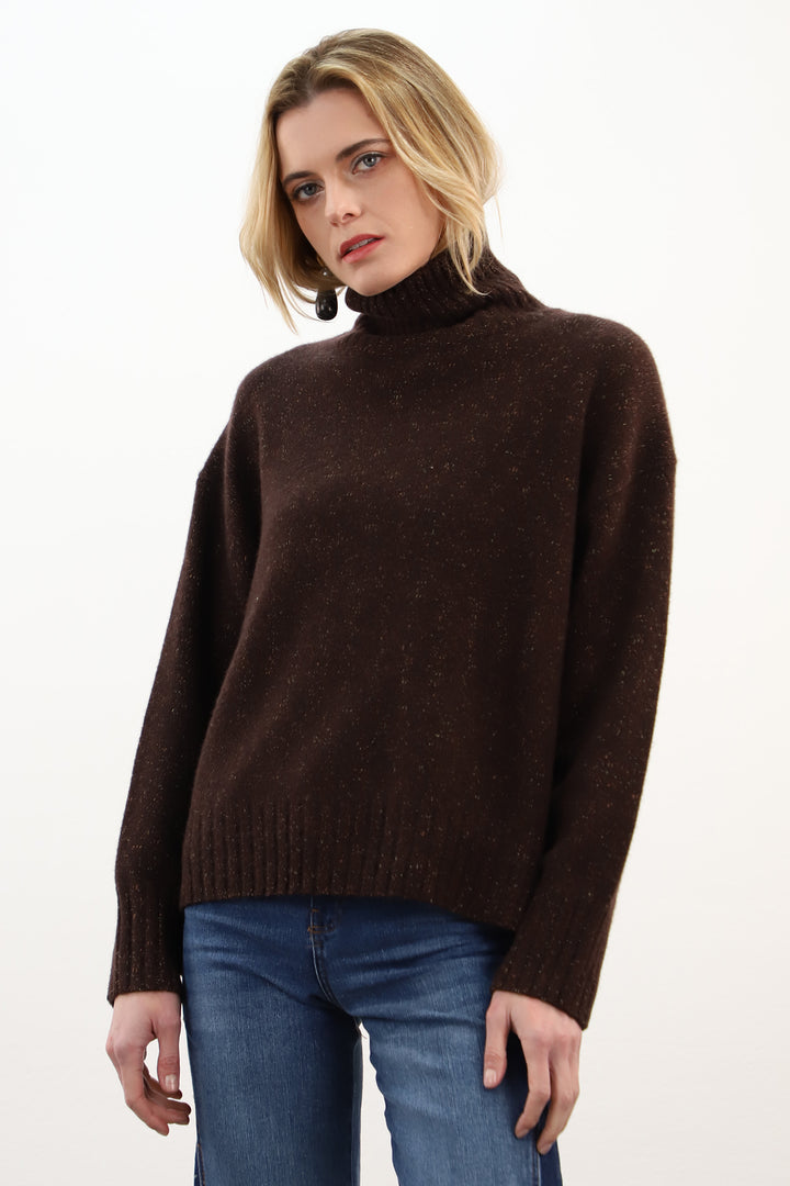 Estheme Americano Brown Chiné High Neck Thick Stitch Jumper XWES25A08