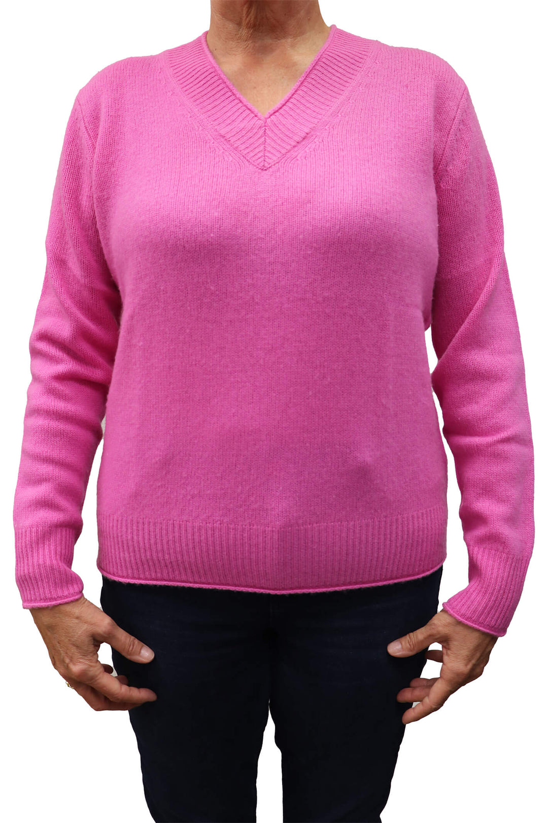 Estheme Cachemire WES23A13H Hollywood Pink V-Neck Jumper - Shirley Allum Boutique