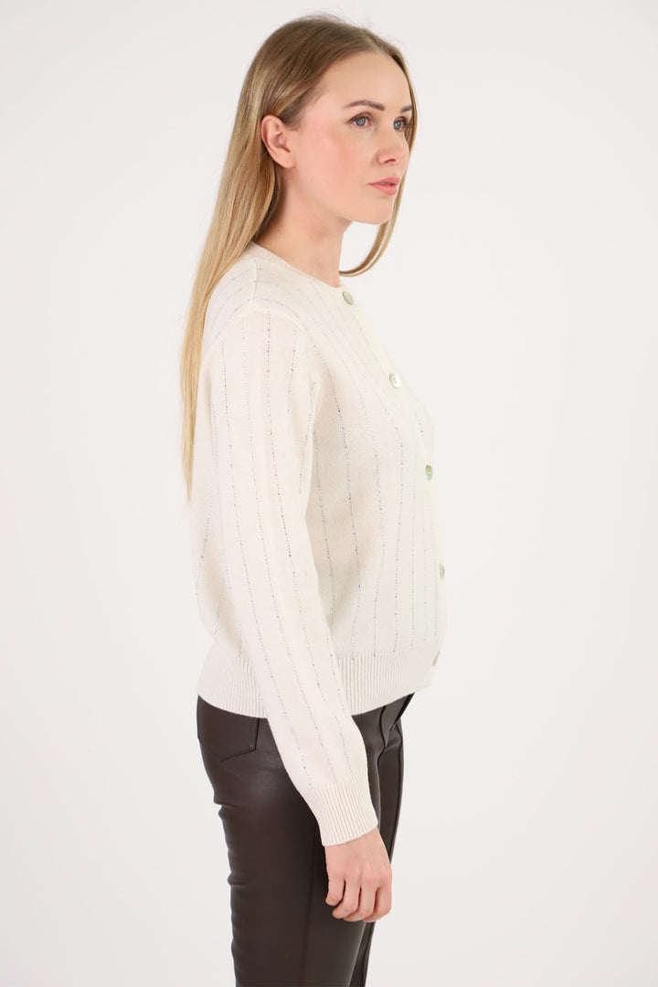 Estheme Cashmere Cardigan Thick Stitch Cream WES24A14H 8322 - Shirley Allum Boutique