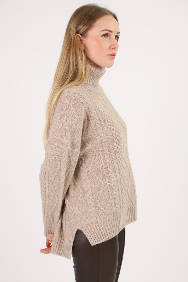Estheme Cashmere Jumper Champagne Roll Neck A23BBSW24 1356 - Shirley Allum Boutique