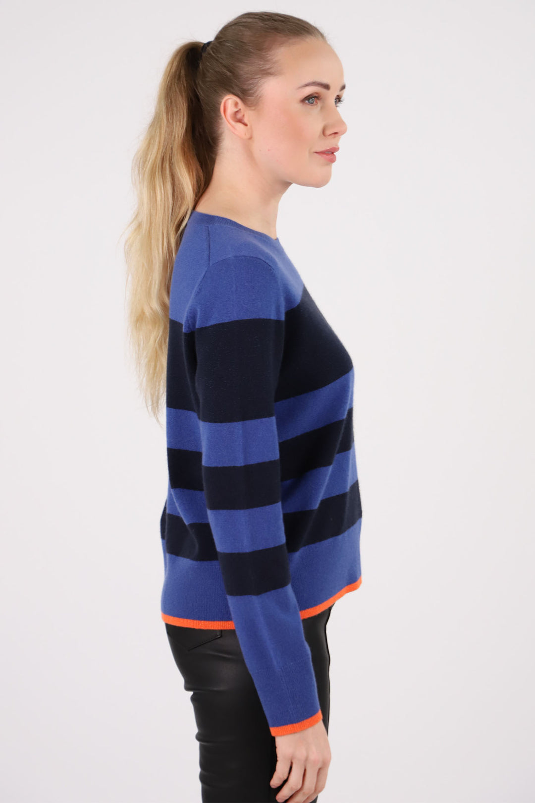 Estheme Cashmere Jumper Navy & Blue Contrasting Stripe CKH4036C 13587544 - Shirley Allum Boutique