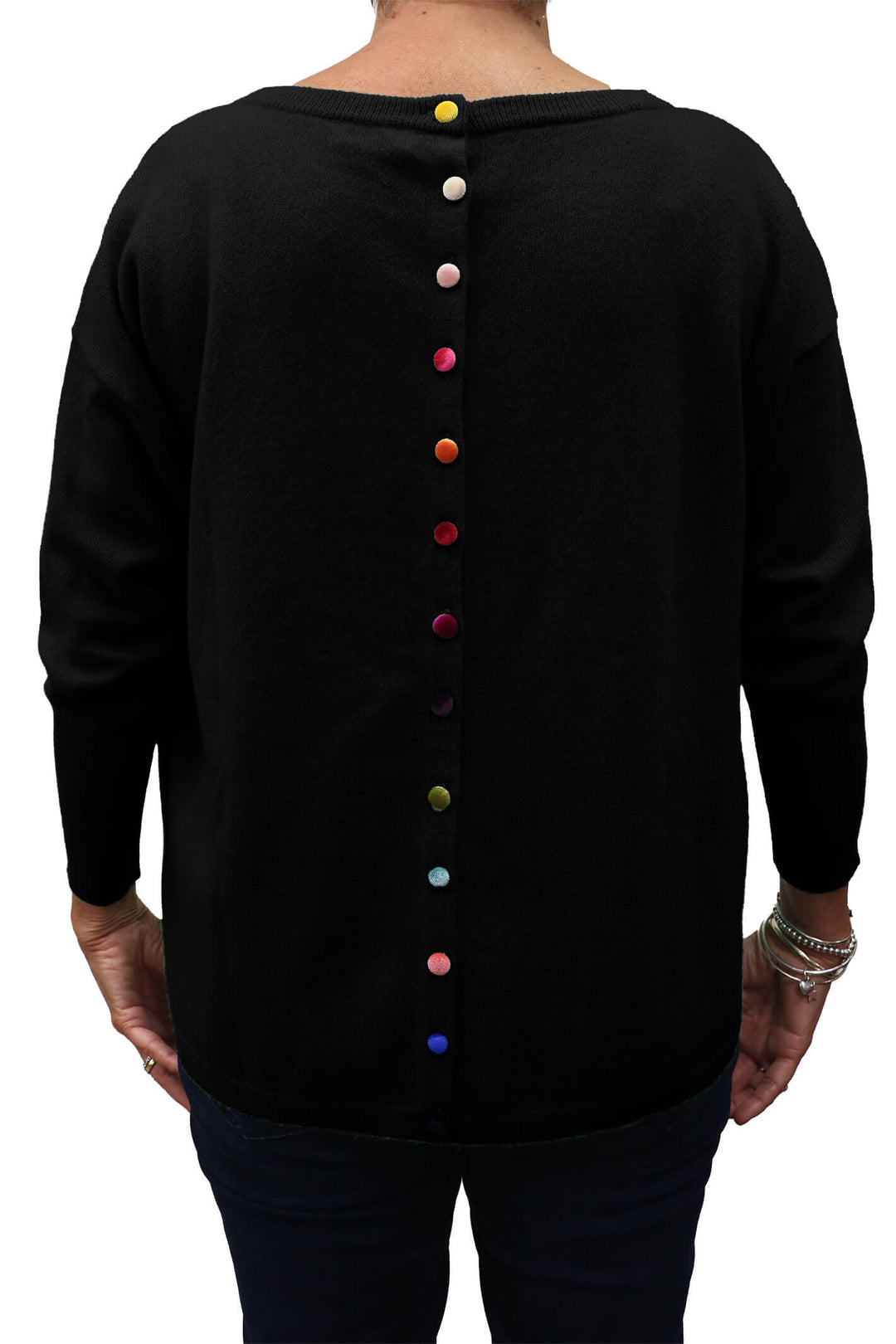Estheme Cashmere WES1339H RDC 6148 Black Oversize Button Back Jumper - Shirley Allum Boutique