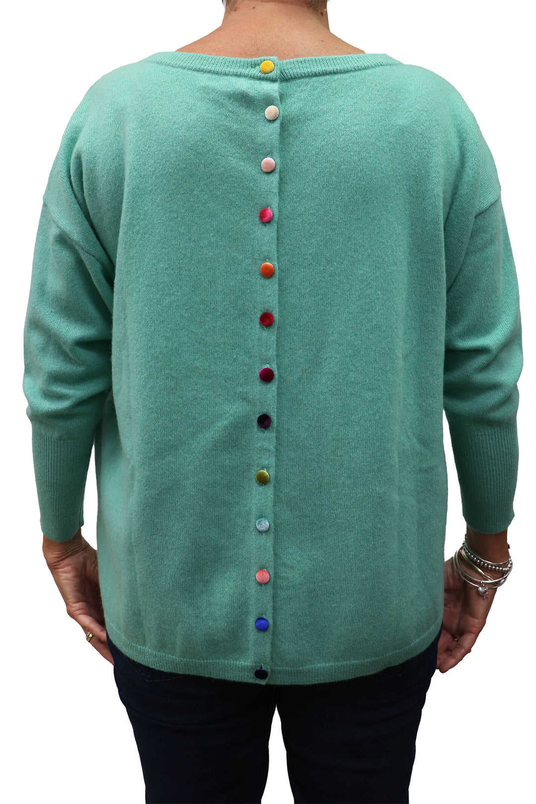 Estheme Cashmere WES1339H RDC 2971 Green Oversize Button Back Jumper - Shirley Allum Boutique