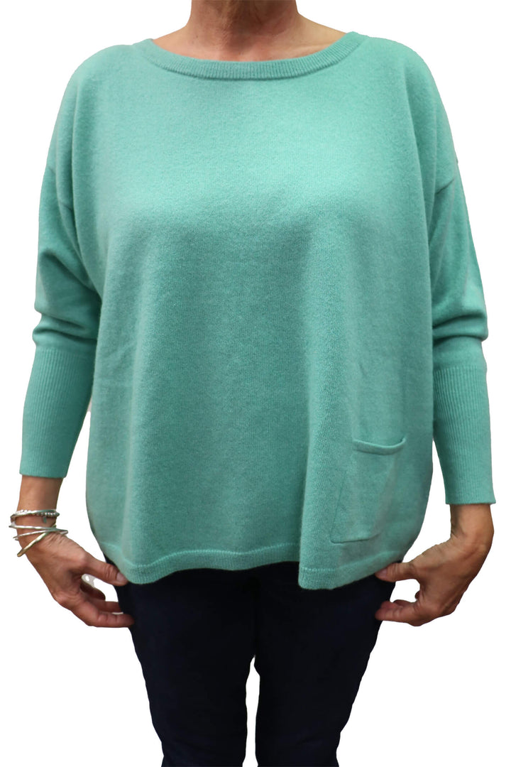 Estheme Cashmere WES1339H RDC 2971 Green Oversize Button Back Jumper - Shirley Allum Boutique