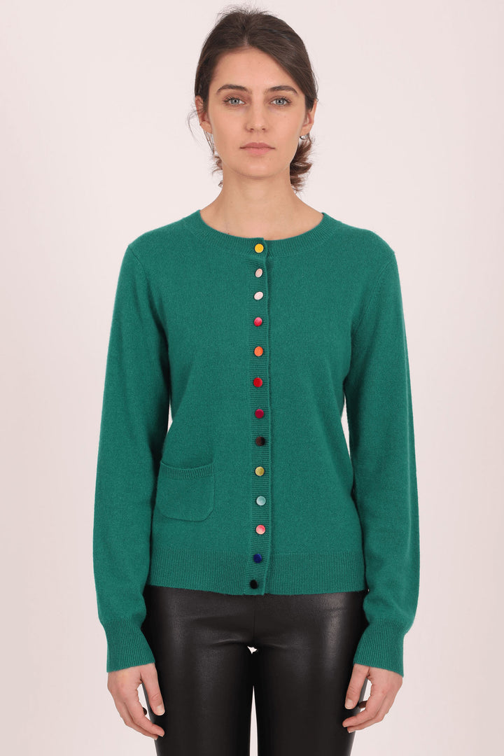 Estheme Cashemire WES2114H 3170 Green Multicolour Button Cashmere Cardigan