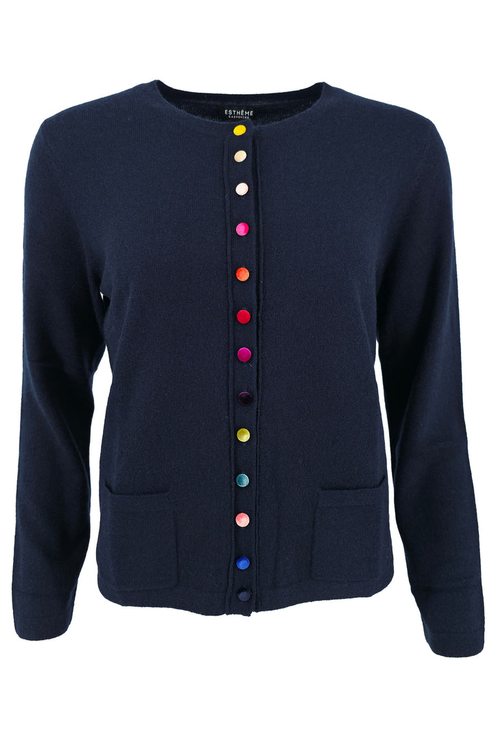 Estheme Cashmere WES24A40H 53370 Night Blue Multicolour Button Cardigan