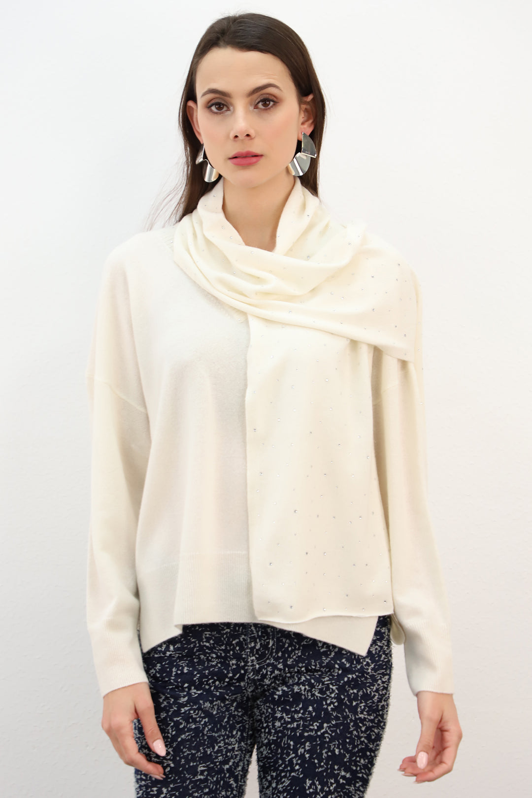 Estheme Cream Crystal Embellished Scarf AC2618H