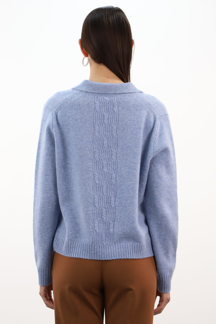 Estheme Glacier Blue Polo Style Cable Knit Jumper WES26A96