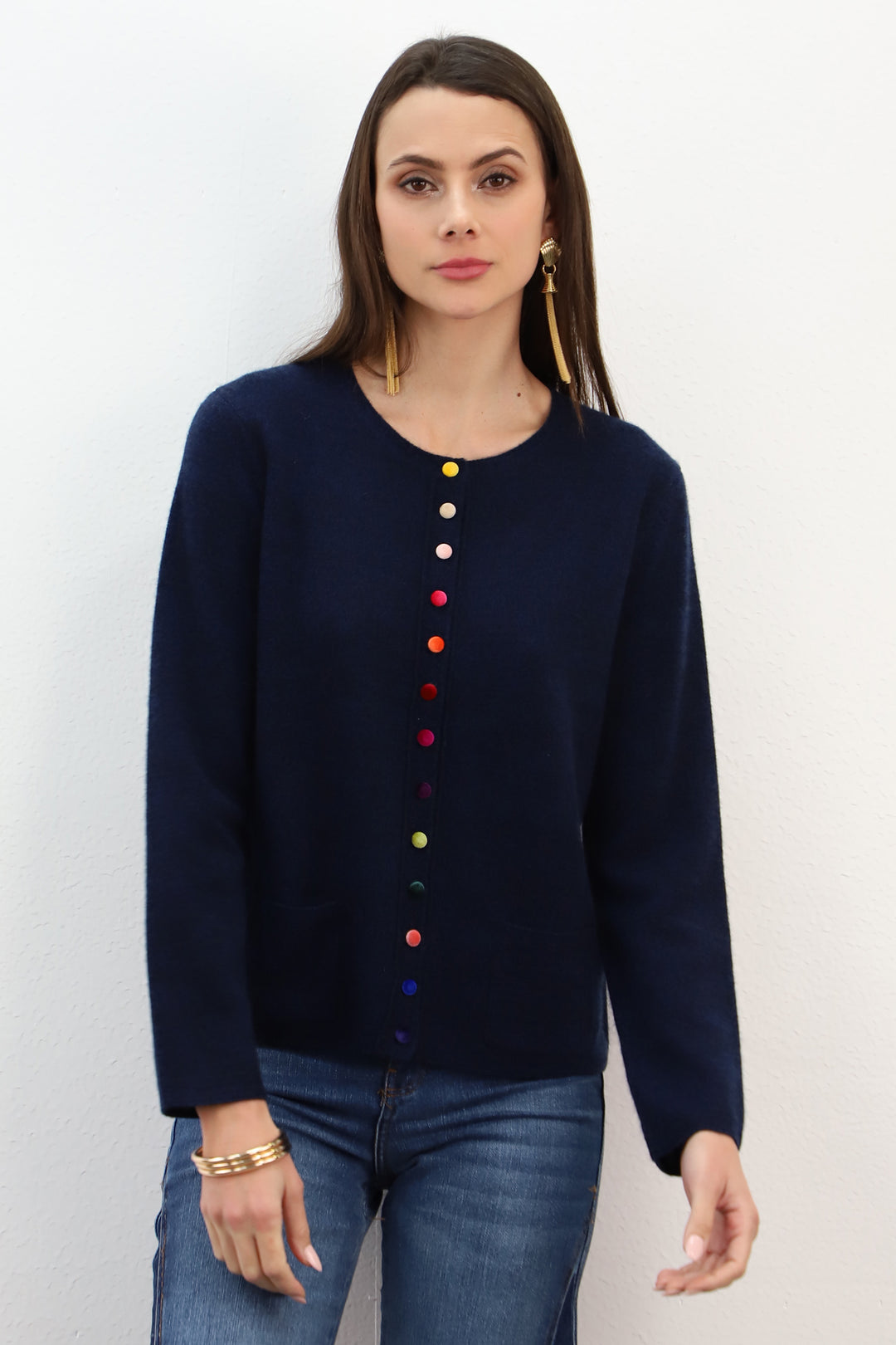 Estheme Ink Chiné Cardigan With Colourful Buttons WES24A40