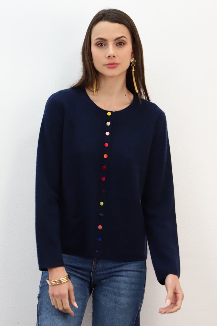 Estheme Ink Chiné Cardigan With Colourful Buttons WES24A40