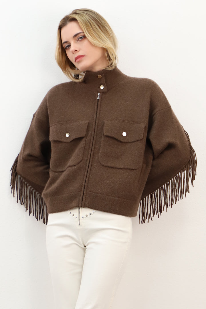 Estheme Moka Stand-Collar Tassel Jacket With Two Pockets WES2625H