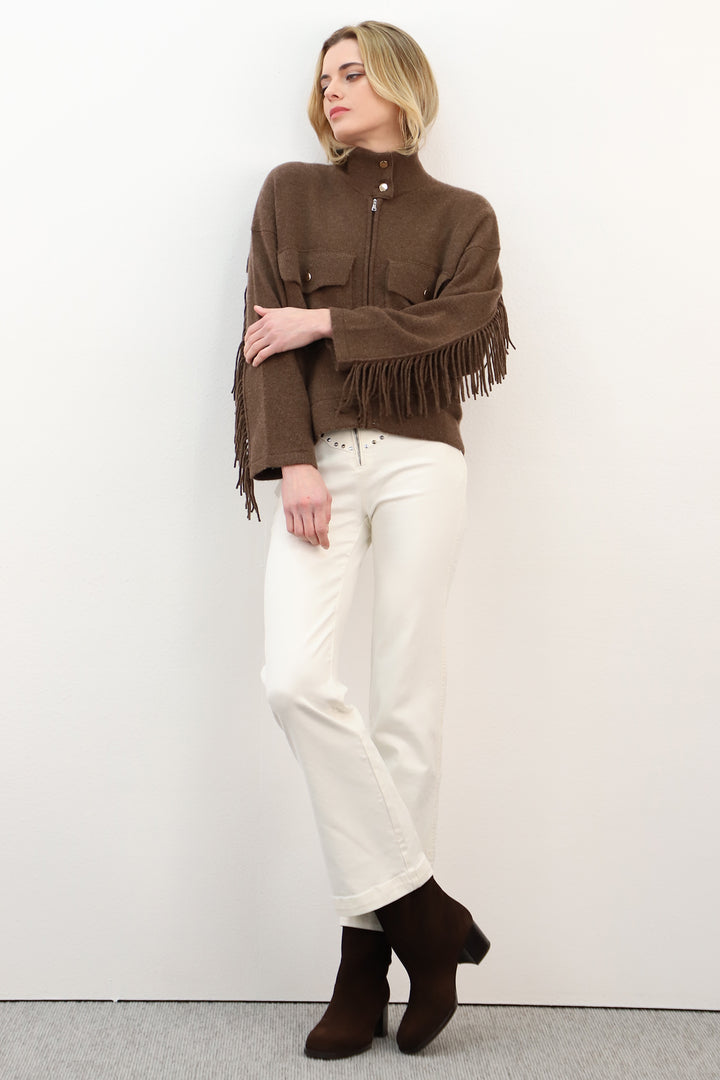 Estheme Moka Stand-Collar Tassel Jacket With Two Pockets WES2625H