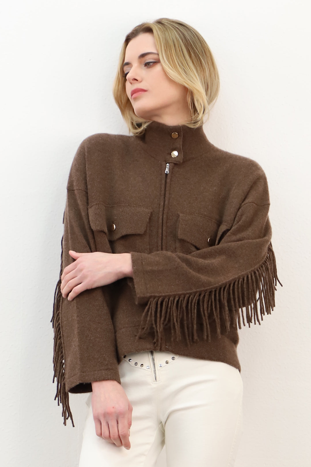 Estheme Moka Stand-Collar Tassel Jacket With Two Pockets WES2625H