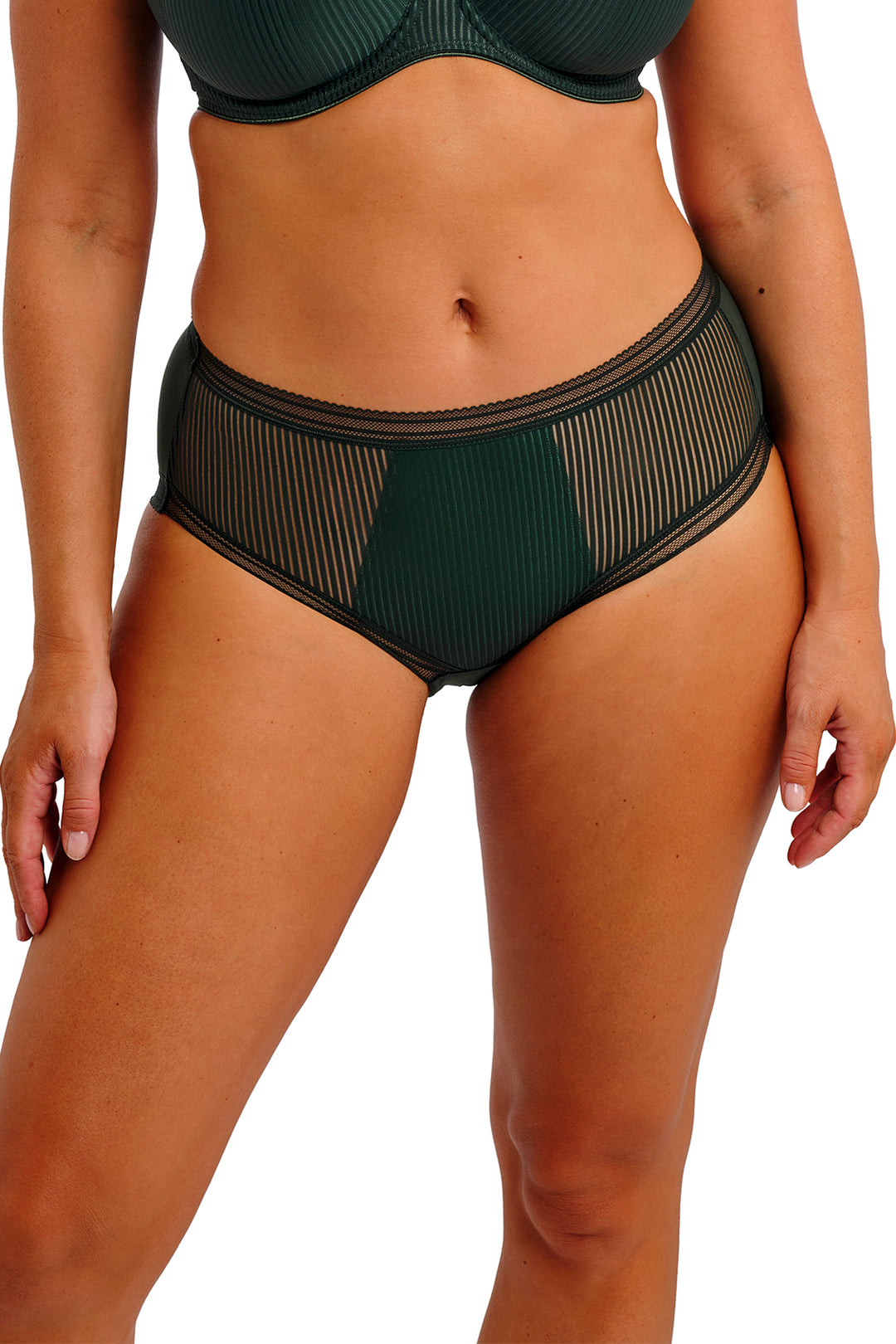 Green bikini with mesh details on a white background