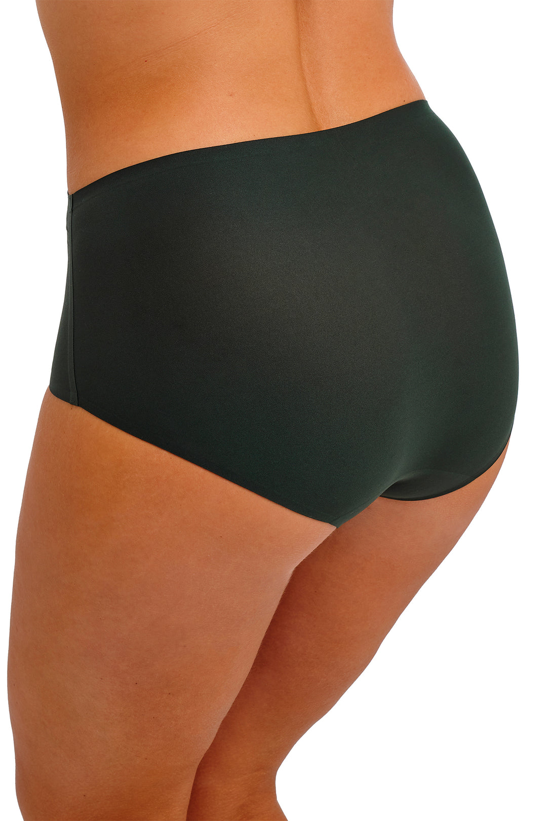 Black high-waisted bikini bottom on a white background